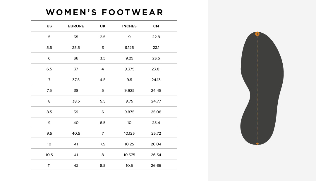 size chart for women footwear